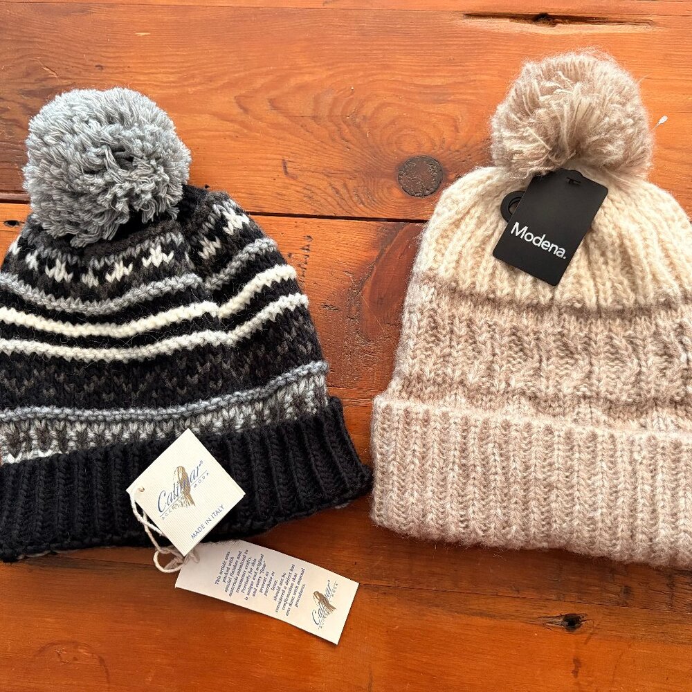 2 BRAND NEW Women''s Hats Ski Chunky Knit Hat/Beanies w/Pom poms - NWT